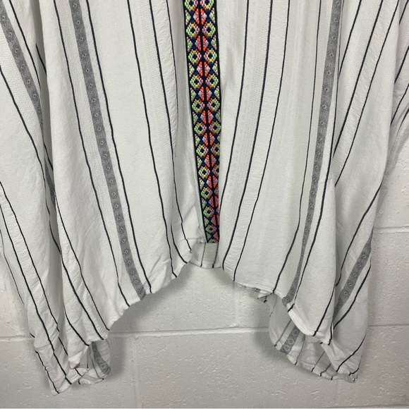 Scoop Caftan White Striped Colorful Embroidery Oversized Bohemian Artsy Fun‎ 1X - Picture 4 of 14